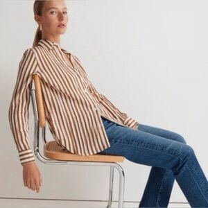 Madewell Stripes Button Down Blouse - Tan & White
